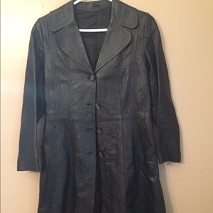 Vintage Algan Izmir Black Leather Trench Coat